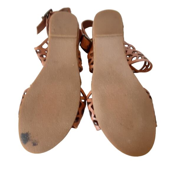 Eric Michael Genuine Leather Ankle Wrap Sandals Cognac Womens 9 Laser Cut Beach - Picture 7 of 7